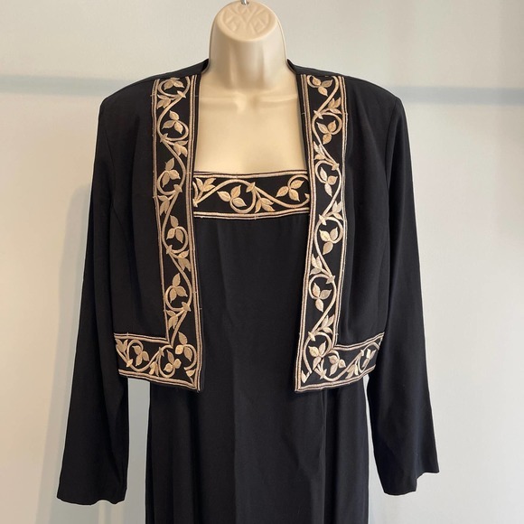 Jaclyn Hart Black with Tan Embroidery Tank Maxi Dress & Jacket Large - Picture 2 of 9